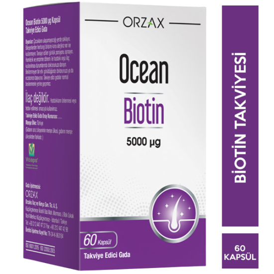 Orzax Ocean Biotin Vitamin 60 Kapsül 2 ocean biotin 5000ug 60 kapsul biotin iceren gida takviyesi 64282 24 O
