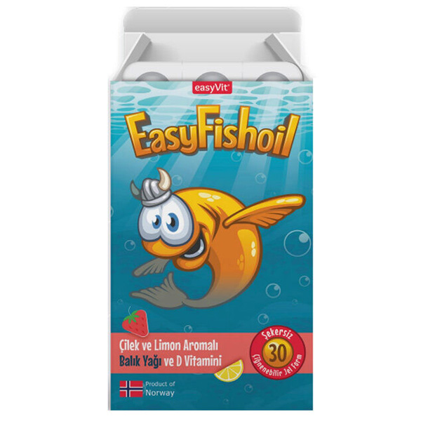 Easy Fishoil Çilek ve Limon Aromalı 30 Çiğnenebilir Jel 2 easy fish oil cocuk cilek ve limon aromali 30 cigneme tableti 73554 35 B